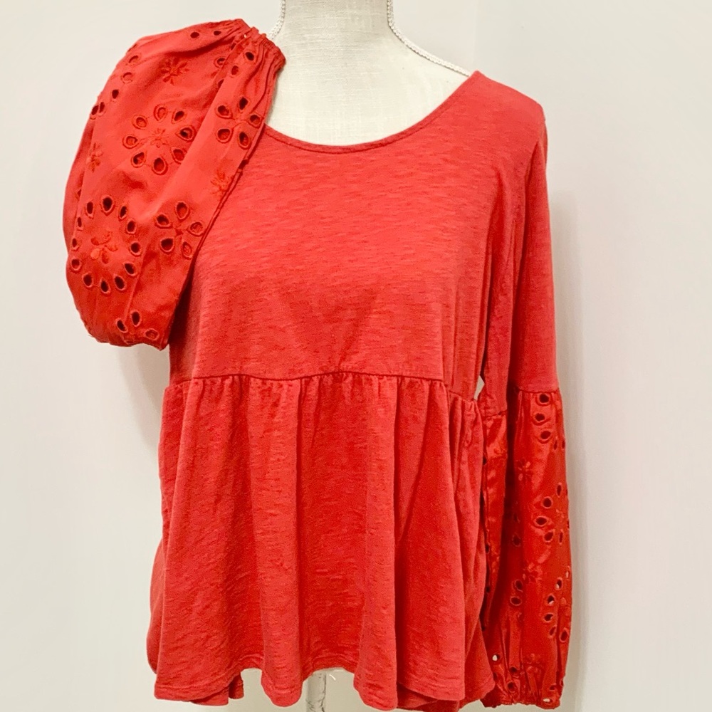 Torrid Eyelet Balloon Sleeve Jersey Knit Top - 1X - 14/16